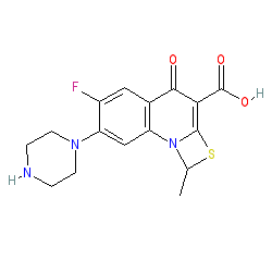 6-Fluoro-1-methyl-4-oxo-7-(piperazin-1-yl)-1,4-dihydro-[1,3]thiazeto[3,2-a]quinoline-3-carboxylic acid chemical structure (CAS 112984-60-8)