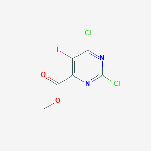 Methyl 2,6-dichloro-5-iodopyrimidine-4-carboxylate chemical structure (CAS 1136962-00-9)