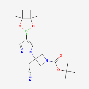 tert-Butyl 3-(cyanomethyl)-3-(4-(4,4,5,5-tetramethyl-1,3,2-dioxaborolan-2-yl)-1H-pyrazol-1-yl)azetidine-1-carboxylate chemical structure (CAS 1153949-15-5)