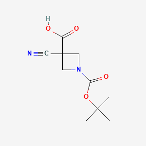 1-(tert-Butoxycarbonyl)-3-cyanoazetidine-3-carboxylic acid chemical structure (CAS 1158759-45-5)