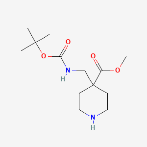 Methyl 4-(((tert-butoxycarbonyl)amino)methyl)piperidine-4-carboxylate chemical structure (CAS 1158759-65-9)