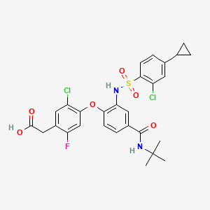 2-(4-(4-(tert-Butylcarbamoyl)-2-(2-chloro-4-cyclopropylphenylsulfonamido)phenoxy)-5-chloro-2-fluorophenyl)acetic acid chemical structure (CAS 1169483-24-2)