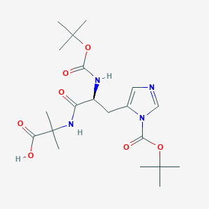 (S)-2-(3-(1-(tert-Butoxycarbonyl)-1H-imidazol-5-yl)-2-((tert-butoxycarbonyl)amino)propanamido)-2-methylpropanoic acid chemical structure (CAS 1169630-98-1)