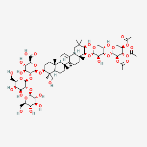 (2S,3S,4S,5R)-6-(((3S,4S,4aR,6aR,6bS,8aR,9S,10R,12aS,14aR,14bR)-9-(((2S,3R,4S,5S)-3,5-Dihydroxy-4-(((2S,3R,4S,5R)-3,4,5-triacetoxytetrahydro-2H-pyran-2-yl)oxy)tetrahydro-2H-pyran-2-yl)oxy)-10-hydroxy-4-(hydroxymethyl)-4,6a,6b,8a,11,11,14b-heptamethyl-1,2,3,4,4a,5,6,6a,6b,7,8,8a,9,10,11,12,12a,14,14a,14b-icosahydropicen-3-yl)oxy)-5-(((2S,3R,4S,5R,6R)-4,5-dihydroxy-6-(hydroxymethyl)-3-(((2S,3R,4S,5S,6R)-3,4,5-trihydroxy-6-(hydroxymethyl)tetrahydro-2H-pyran-2-yl)oxy)tetrahydro-2H-pyran-2-yl)oxy)-3,4-dihydroxytetrahydro-2H-pyran-2-carboxylic acid chemical structure (CAS 117230-33-8)