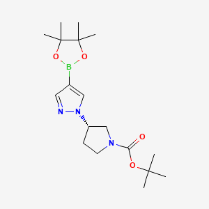 (S)-tert-Butyl 3-(4-(4,4,5,5-tetramethyl-1,3,2-dioxaborolan-2-yl)-1H-pyrazol-1-yl)pyrrolidine-1-carboxylate chemical structure (CAS 1175273-55-8)