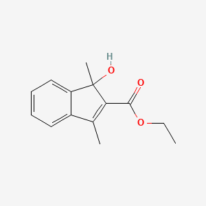 Ethyl 1-hydroxy-1,3-dimethyl-1H-indene-2-carboxylate chemical structure (CAS 117583-11-6)