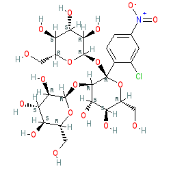 (2R,3R,4S,5S,6R)-2-(((2R,3S,4R,5R,6R)-6-(((2R,3S,4R,5R,6R)-6-(2-Chloro-4-nitrophenoxy)-4,5-dihydroxy-2-(hydroxymethyl)tetrahydro-2H-pyran-3-yl)oxy)-4,5-dihydroxy-2-(hydroxymethyl)tetrahydro-2H-pyran-3-yl)oxy)-6-(hydroxymethyl)tetrahydro-2H-pyran-3,4,5-tri chemical structure (CAS 118291-90-0)