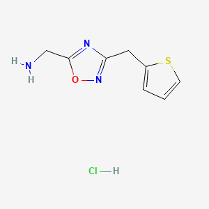 (3-(Thiophen-2-ylmethyl)-1,2,4-oxadiazol-5-yl)methanamine hydrochloride chemical structure (CAS 1185294-88-5)