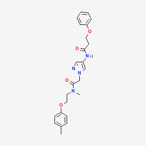N-(1-(2-(Methyl(2-(p-tolyloxy)ethyl)amino)-2-oxoethyl)-1H-pyrazol-4-yl)-3-phenoxypropanamide chemical structure (CAS 1185329-96-7)