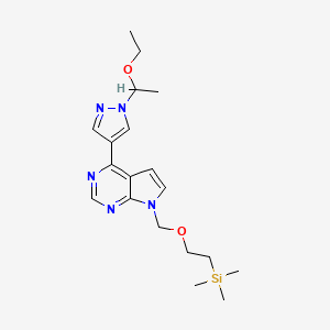 4-(1-(1-Ethoxyethyl)-1H-pyrazol-4-yl)-7-((2-(trimethylsilyl)ethoxy)methyl)-7H-pyrrolo[2,3-d]pyrimidine chemical structure (CAS 1187595-88-5)