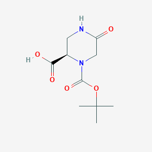 (R)-1-(tert-Butoxycarbonyl)-5-oxopiperazine-2-carboxylic acid chemical structure (CAS 1191885-45-6)
