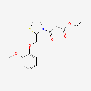 Ethyl 3-(2-((2-methoxyphenoxy)methyl)thiazolidin-3-yl)-3-oxopropanoate chemical structure (CAS 119637-67-1)