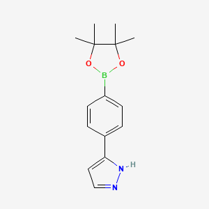 5-(4-(4,4,5,5-Tetramethyl-1,3,2-dioxaborolan-2-yl)phenyl)-1H-pyrazole chemical structure (CAS 1196879-97-6)