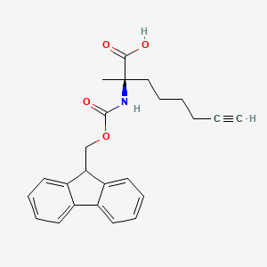 (R)-2-((((9H-Fluoren-9-yl)methoxy)carbonyl)amino)-2-methyloct-7-ynoic acid chemical structure (CAS 1198791-69-3)