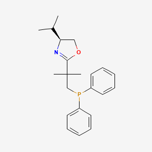 (S)-2-(1-(Diphenylphosphanyl)-2-methylpropan-2-yl)-4-isopropyl-4,5-dihydrooxazole chemical structure (CAS 1199225-38-1)