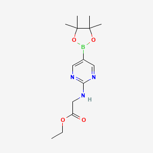 Ethyl 2-((5-(4,4,5,5-tetramethyl-1,3,2-dioxaborolan-2-yl)pyrimidin-2-yl)amino)acetate chemical structure (CAS 1202805-23-9)