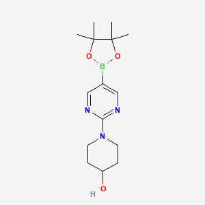 1-(5-(4,4,5,5-Tetramethyl-1,3,2-dioxaborolan-2-yl)pyrimidin-2-yl)piperidin-4-ol chemical structure (CAS 1202805-26-2)