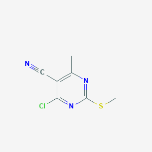 4-Chloro-6-methyl-2-(methylthio)pyrimidine-5-carbonitrile chemical structure (CAS 1208170-17-5)