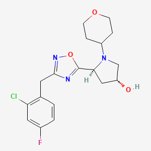 (3R,5S)-5-(3-(2-Chloro-4-fluorobenzyl)-1,2,4-oxadiazol-5-yl)-1-(tetrahydro-2H-pyran-4-yl)pyrrolidin-3-ol chemical structure (CAS 1212704-54-5)