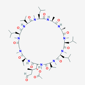 (1R,2R)-1-((2S,5S,11S,14S,17S,20S,23R,26S,29S,32S)-5-Ethyl-11,17,26,29-tetraisobutyl-14,32-diisopropyl-1,7,10,16,20,23,25,28,31-nonamethyl-3,6,9,12,15,18,21,24,27,30,33-undecaoxo-1,4,7,10,13,16,19,22,25,28,31-undecaazacyclotritriacontan-2-yl)-2-methyl-4-oxobutyl acetate chemical structure (CAS 121584-52-9)