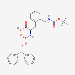 (R)-2-((((9H-Fluoren-9-yl)methoxy)carbonyl)amino)-3-(2-(((tert-butoxycarbonyl)amino)methyl)phenyl)propanoic acid chemical structure (CAS 1217729-44-6)