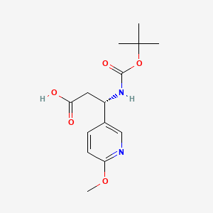 (S)-3-((tert-Butoxycarbonyl)amino)-3-(6-methoxypyridin-3-yl)propanoic acid chemical structure (CAS 1217755-81-1)