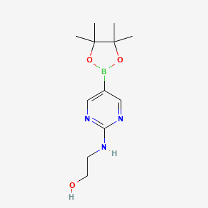 2-((5-(4,4,5,5-Tetramethyl-1,3,2-dioxaborolan-2-yl)pyrimidin-2-yl)amino)ethanol chemical structure (CAS 1218789-34-4)