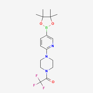 2,2,2-Trifluoro-1-(4-(5-(4,4,5,5-tetramethyl-1,3,2-dioxaborolan-2-yl)pyridin-2-yl)piperazin-1-yl)ethanone chemical structure (CAS 1218789-87-7)