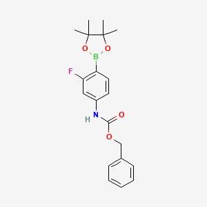 Benzyl (3-fluoro-4-(4,4,5,5-tetramethyl-1,3,2-dioxaborolan-2-yl)phenyl)carbamate chemical structure (CAS 1218791-13-9)