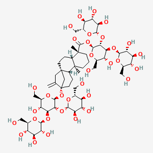 (2S,3R,4S,5R,6R)-5-Hydroxy-6-(hydroxymethyl)-3,4-bis(((2S,3R,4S,5S,6R)-3,4,5-trihydroxy-6-(hydroxymethyl)tetrahydro-2H-pyran-2-yl)oxy)tetrahydro-2H-pyran-2-yl (4R,4aS,6aR,9S,11aR,11bS)-9-(((2S,3R,4S,5R,6R)-5-hydroxy-6-(hydroxymethyl)-3,4-bis(((2S,3R,4S,5S,6R)-3,4,5-trihydroxy-6-(hydroxymethyl)tetrahydro-2H-pyran-2-yl)oxy)tetrahydro-2H-pyran-2-yl)oxy)-4,11b-dimethyl-8-methylenetetradecahydro-6a,9-methanocyclohepta[a]naphthalene-4-carboxylate chemical structure (CAS 1220616-44-3)