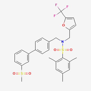 2,4,6-Trimethyl-N-((3'-(methylsulfonyl)-[1,1'-biphenyl]-4-yl)methyl)-N-((5-(trifluoromethyl)furan-2-yl)methyl)benzenesulfonamide chemical structure (CAS 1221277-90-2)