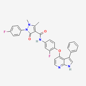 N-(3-Fluoro-4-((3-phenyl-1H-pyrrolo[2,3-b]pyridin-4-yl)oxy)phenyl)-2-(4-fluorophenyl)-1,5-dimethyl-3-oxo-2,3-dihydro-1H-pyrazole-4-carboxamide chemical structure (CAS 1221713-92-3)