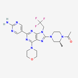 (R)-1-(4-(2-(2-Aminopyrimidin-5-yl)-6-morpholino-9-(2,2,2-trifluoroethyl)-9H-purin-8-yl)-2-methylpiperazin-1-yl)ethan-1-one chemical structure (CAS 1222104-37-1)