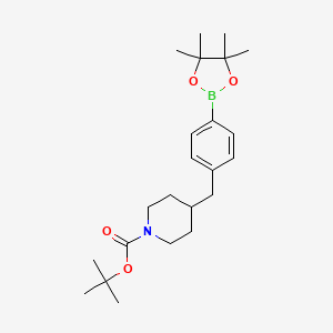 tert-Butyl 4-(4-(4,4,5,5-tetramethyl-1,3,2-dioxaborolan-2-yl)benzyl)piperidine-1-carboxylate chemical structure (CAS 1224449-34-6)