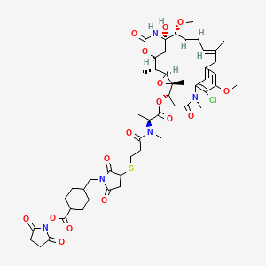 2,5-Dioxopyrrolidin-1-yl 4-((3-((3-(((S)-1-(((14S,16S,32S,33S,2R,4S,10E,12E,14R)-86-chloro-14-hydroxy-85,14-dimethoxy-33,2,7,10-tetramethyl-12,6-dioxo-7-aza-1(6,4)-oxazinana-3(2,3)-oxirana-8(1,3)-benzenacyclotetradecaphane-10,12-dien-4-yl)oxy)-1-oxopropan-2-yl)(methyl)amino)-3-oxopropyl)thio)-2,5-dioxopyrrolidin-1-yl)methyl)cyclohexane-1-carboxylate chemical structure (CAS 1228105-51-8)