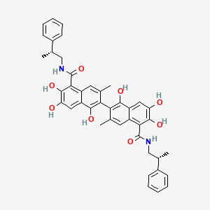 (1R)-1,1',6,6',7,7'-Hexahydroxy-3,3'-dimethyl-N5,N5'-bis((2R)-2-phenylpropyl)-[2,2'-binaphthalene]-5,5'-dicarboxamide chemical structure (CAS 1228108-65-3)