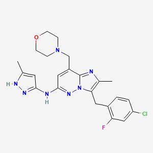 3-(4-Chloro-2-fluorobenzyl)-2-methyl-N-(5-methyl-1H-pyrazol-3-yl)-8-(morpholinomethyl)imidazo[1,2-b]pyridazin-6-amine chemical structure (CAS 1229236-86-5)