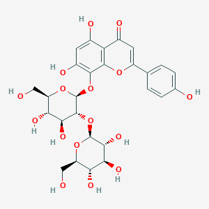 8-(((2S,3R,4S,5S,6R)-4,5-Dihydroxy-6-(hydroxymethyl)-3-(((2S,3R,4S,5S,6R)-3,4,5-trihydroxy-6-(hydroxymethyl)tetrahydro-2H-pyran-2-yl)oxy)tetrahydro-2H-pyran-2-yl)oxy)-5,7-dihydroxy-2-(4-hydroxyphenyl)-4H-chromen-4-one chemical structure (CAS 123063-33-2)