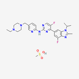 N-(5-((4-Ethylpiperazin-1-yl)methyl)pyridin-2-yl)-5-fluoro-4-(4-fluoro-1-isopropyl-2-methyl-1H-benzo[d]imidazol-6-yl)pyrimidin-2-amine methanesulfonate chemical structure (CAS 1231930-82-7)