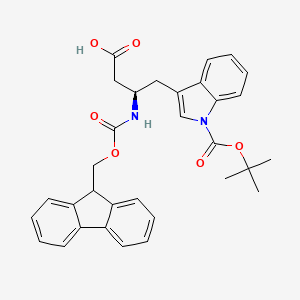(R)-3-((((9H-Fluoren-9-yl)methoxy)carbonyl)amino)-4-(1-(tert-butoxycarbonyl)-1H-indol-3-yl)butanoic acid chemical structure (CAS 1233494-96-6)