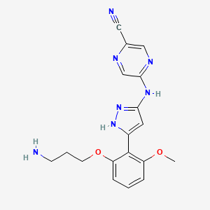 5-((5-(2-(3-Aminopropoxy)-6-methoxyphenyl)-1H-pyrazol-3-yl)amino)pyrazine-2-carbonitrile chemical structure (CAS 1234015-52-1)