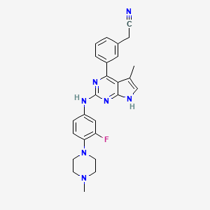 2-(3-(2-((3-Fluoro-4-(4-methylpiperazin-1-yl)phenyl)amino)-5-methyl-7H-pyrrolo[2,3-d]pyrimidin-4-yl)phenyl)acetonitrile chemical structure (CAS 1239875-86-5)