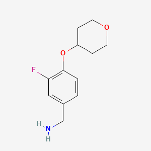 (3-Fluoro-4-((tetrahydro-2H-pyran-4-yl)oxy)phenyl)methanamine chemical structure (CAS 1247619-84-6)