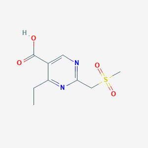 4-Ethyl-2-((methylsulfonyl)methyl)pyrimidine-5-carboxylic acid chemical structure (CAS 1250803-76-9)