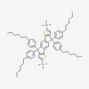 (4,4,9,9-Tetrakis(4-hexylphenyl)-4,9-dihydro-s-indaceno[1,2-b:5,6-b']dithiophene-2,7-diyl)bis(trimethylstannane) chemical structure (CAS 1252555-61-5)