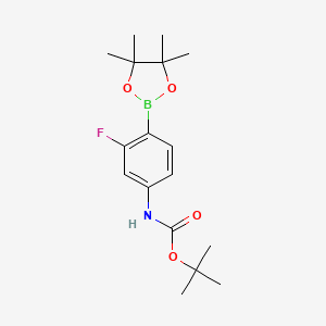 tert-Butyl (3-fluoro-4-(4,4,5,5-tetramethyl-1,3,2-dioxaborolan-2-yl)phenyl)carbamate chemical structure (CAS 1256256-45-7)