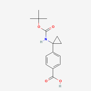 4-(1-((tert-Butoxycarbonyl)amino)cyclopropyl)benzoic acid chemical structure (CAS 1256336-73-8)