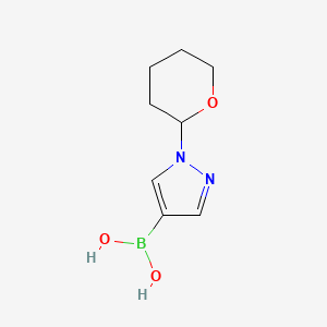 (1-(Tetrahydro-2H-pyran-2-yl)-1H-pyrazol-4-yl)boronic acid chemical structure (CAS 1256345-68-2)