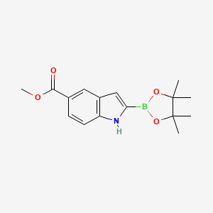 Methyl 2-(4,4,5,5-tetramethyl-1,3,2-dioxaborolan-2-yl)-1H-indole-5-carboxylate chemical structure (CAS 1256358-96-9)