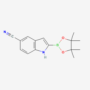 2-(4,4,5,5-Tetramethyl-1,3,2-dioxaborolan-2-yl)-1H-indole-5-carbonitrile chemical structure (CAS 1256359-11-1)